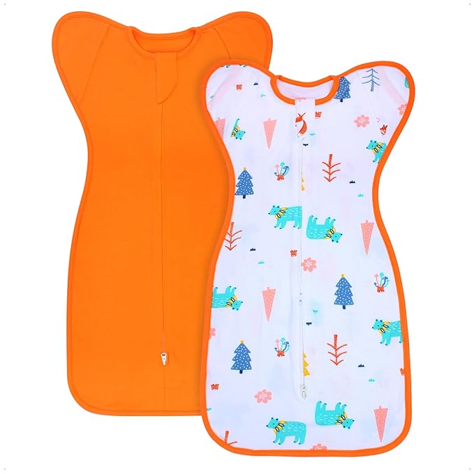 Transition Swaddle 6-9 Months Sleep Sack Arms up Swaddles 2-Way Zipper 100% Cotton Arms in/out, 0.8 Tog Sleep Sack Baby Swaddles for Boy Girl, 2-Pack Baby Transitional Swaddle Sack (Large 20-27lbs)