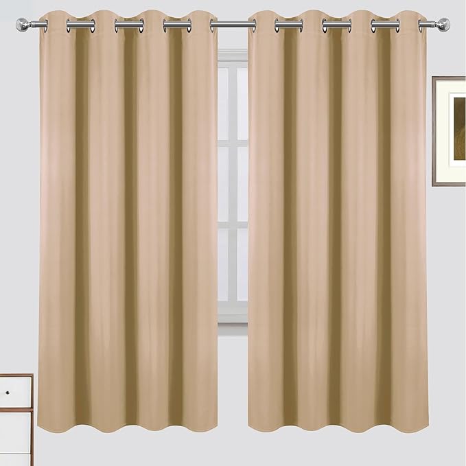LEMOMO Blackout Curtains 52 x 72 Inch Beige Curtains 2 Panels Darkening Thermal Insulated Bedroom Curtains
