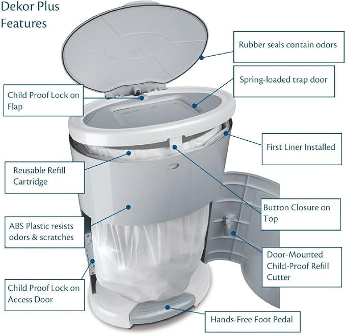 Pack of 8 +1 More Diaper Refill Liners Refills Compatible with DEKOR CLASSIC Diaper Pails Exclusive 30% Extra Thickness Diaper Pail Refills with Powerful Odor Elimination Leakage-proof, Powder Scent