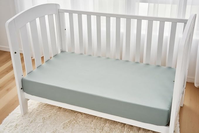 American Baby Company 2 Pack Fitted Crib Sheets 52" x 28" - Ultra Soft Microfiber Crib and Toddler Bed Sheets, White/Green, Neutral for Boys & Girls