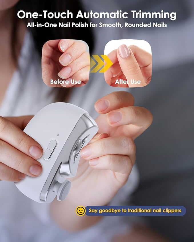 Electric Nail Clipper Upgraded 3 in 1 Automatic - with Polishing, Dust Storage & LED Light, Nail File Toenail Trimmer, Gifts for Women Men Mom Her Him Kids Adults Senior Baby Teacher Students