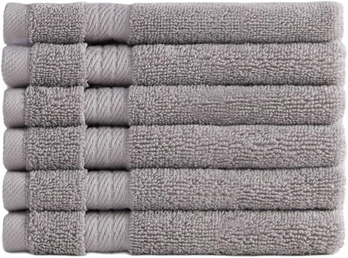 Ozdilek 6-Piece Washcloth Set 13x13 100% Turkish Cotton, 600 GSM, Soft, Gentle on Sensitive Skin, Multi-Purpose Use, Washable, Reusable, Ideal for Baby Care & Spa 6 Towels (Light Grey)