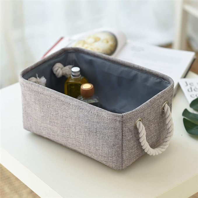 TcaFmac Basket for Organizing Cube Stgorage Bin - Small 6 Pack Fabric Storage Cubes Collapsible Baskets for Shelves with Rope, Bins for Organization Toy(Grey 12x8x5.2 inch)