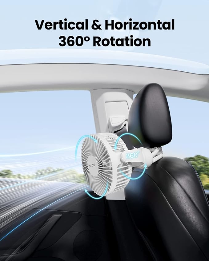 Gaiatop Mini Portable Stroller Fan, Battery Operated Small Clip on, Detachable 3 Speed Rechargeable, 360° Rotate Flexible Tripod Better Cooling for Car Seat Crib Treadmill Travel White