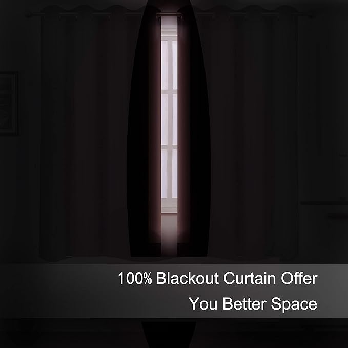 LEMOMO 100% Blackout Curtains 52 x 84 Inch/Coral Curtains 2 Panels with Black Lining Room Darkening Thermal Insulated Bedroom Curtains
