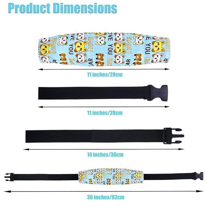 4 Pcs Baby Car Seat Head Support Toddler Infant Head Support Neck Relief Strap Headrest Sleeping Traveling for Kids Children Child Baby(Bear, Rabbit, Elephant, Brown Elephant)