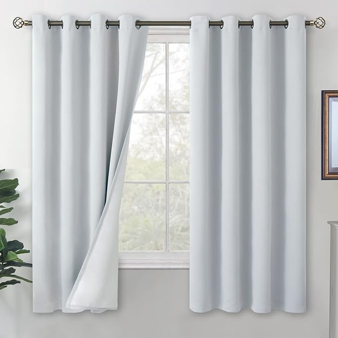 BGment Blackout Curtains for Bedroom 63 Inch Length 2 Panels Set, Thermal Insulated Bedroom Curtains Soundproof Room Darkening Window Curtain Drapes, Each Grommet Curtains 52 Inch Wide, Greyish White