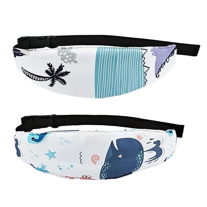 2 Pcs Baby Head Support for Car Seat, Carseat Head Support for Infant Toddler Kids Children Stroller Seat Neck Relief Head Band Sleeping Traveling (Whales and Octopuses)