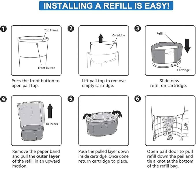 Adult Diaper Liner Refills, Compatible with Janibell Akord 280 Slim Model Pail, Odor-Seal Technology, Adult Diaper System, A Single Liner Pack Will Last Holds Up to 550 Diapers/Briefs, 6-Pack