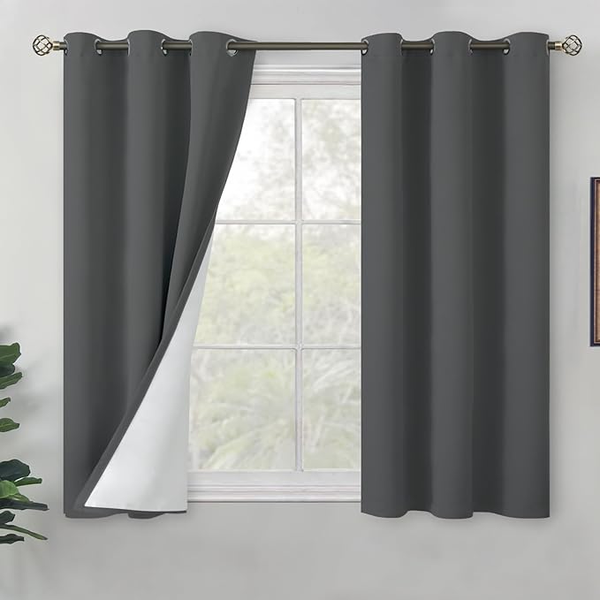 BGment Blackout Curtains for Bedroom 54 Inch Length, Thermal Insulated Soundproof Short Room Darkening Curtains for Small Window, Each Window Curtains 42 Inch Wide, Dark Grey, 2 Panels