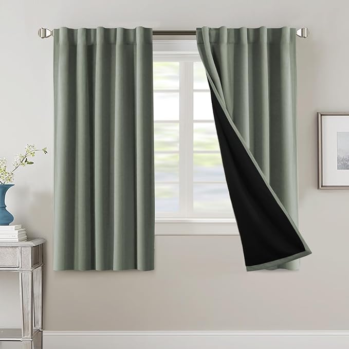 H.VERSAILTEX 100% Blackout Curtains for Bedroom with Black Liner Full Room Darkening Curtain Thermal Insulated Back Tab/Rod Pocket Window Drapes for Living Room, 2 Panels, 42 x 63 Inch, Cyan