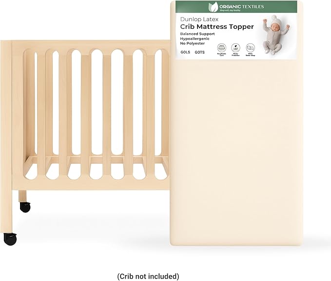 ORGANIC TEXTILES Organic Baby Mattress Topper with Water Resistant Removable Cotton Cover - GOLS/GOTS Certified - Breathable - 2" Playard (38"x26")