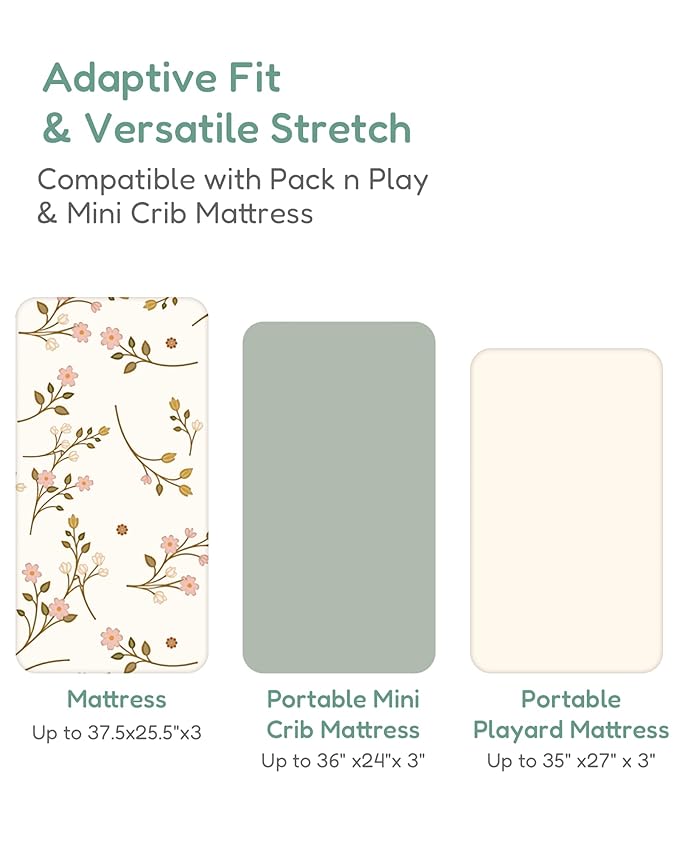 Pack and Play Sheets Fitted, Mini Crib Sheets 2-Pack for Pack N Play Mattress, Stretchy Playard Sheet, Soft and Breathable