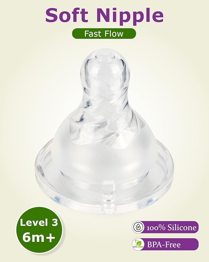 Silicone Nipple for Dr. Brown's Narrow Baby Bottle & Glass Bottles,Level 3 Nipples, Fast Flow, 6m+, 6 Count