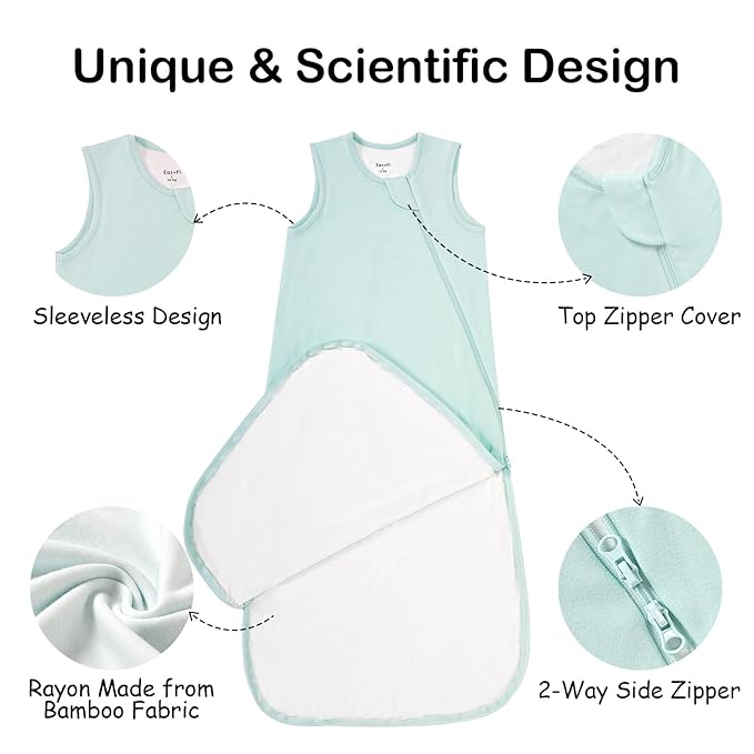 Supersoft Rayon Made from Bamboo Sleep Sack 18-24 Months 1.0 Tog Toddler Sleep Sack 2t Baby Wearable Blanket with 2-Way Zipper Unisex Sleeping Bag for Babies All-year-around (2 Pack) Green & Blue