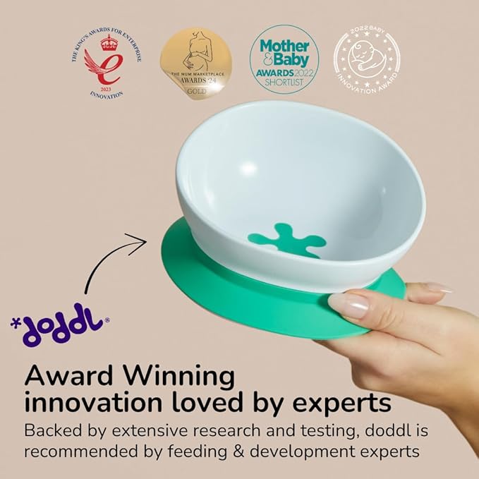 doddl Toddler and Baby Suction Bowl, Ergonomic Toddler Dishes for Self Feeding, 1-3 Year Olds, Dishwasher Safe, BPA Free (Fresh Green)