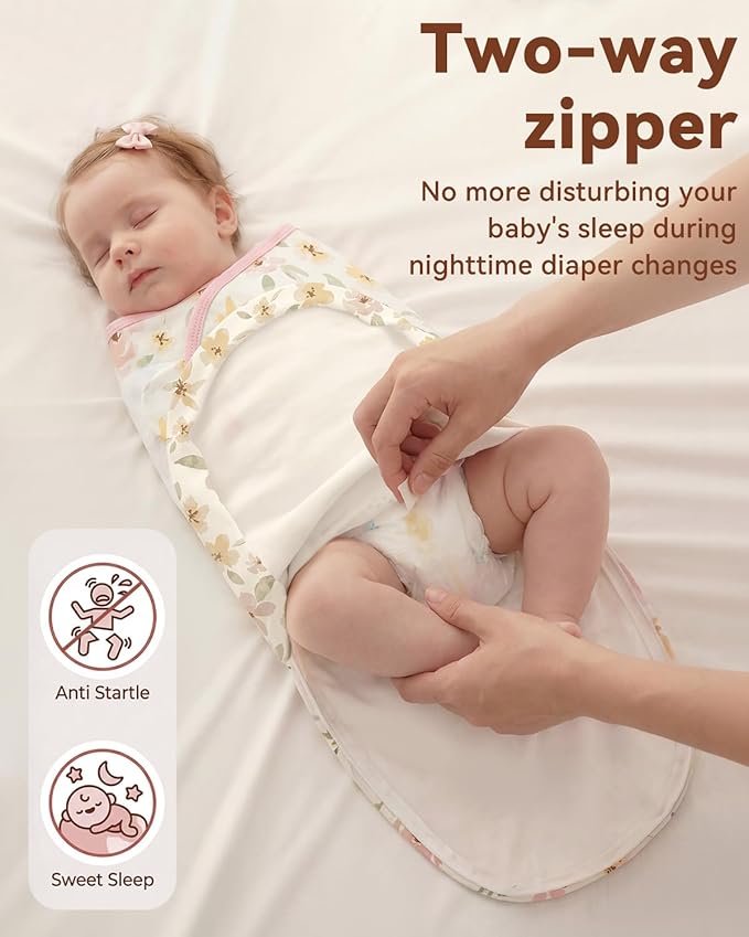 Baby Swaddles for Newborns with Zipper, 100% Cotton Newborn Swaddle Sack, 3 Pack Baby Swaddles 3-6 Months Swaddle Sleep Sack for Newborn Baby Boy Girl Pink Flower