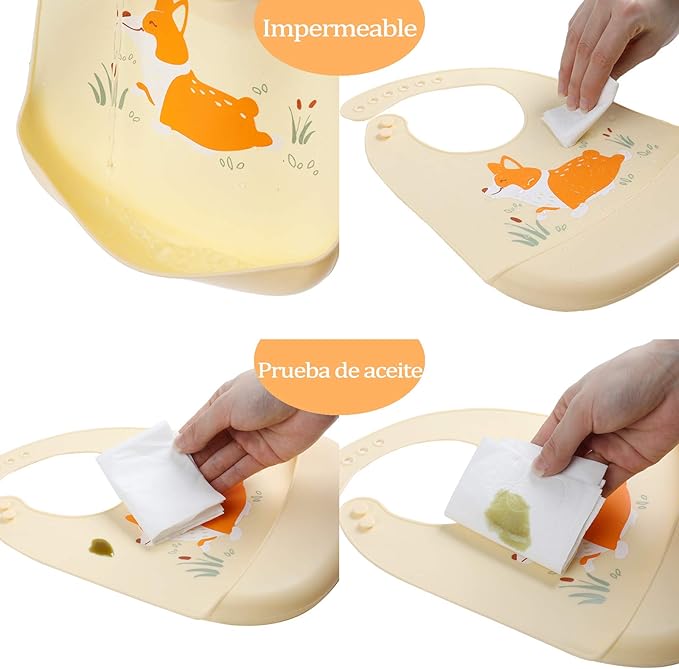 YINGJEE Baby Silicone Feeding Bibs, 3pcs Adjustable Waterproof Bibs for Feeding