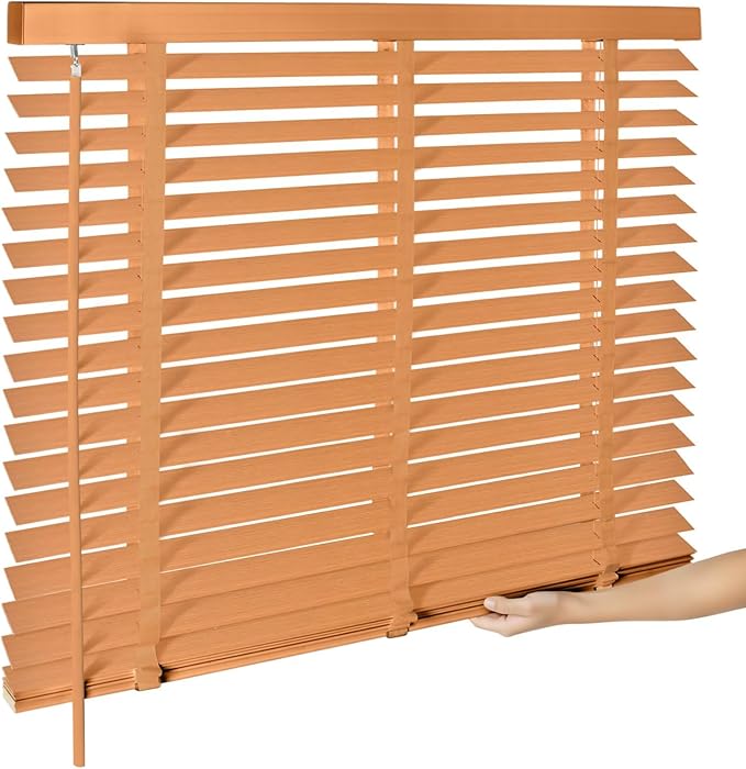 2" Cordless Wood Blinds for Indoor Windows Custom Blackout Blinds Room with Privacy Protection, Cordless Wooden Horizontal Window Shades for Bedroom, Living Room, Office, Bathroom, Kitchen