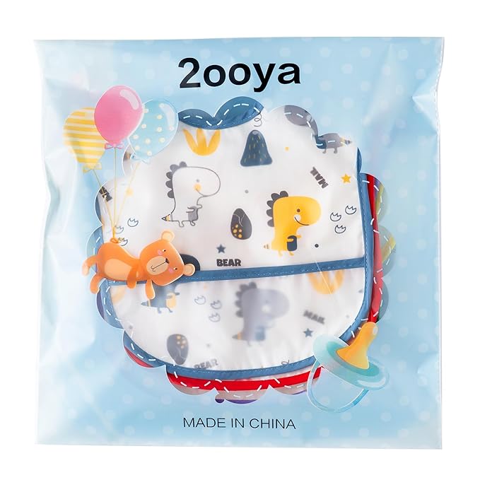 2ooya 6Pcs Baby Feeding Bibs with Crumb Catcher Pocket Waterproof Sleeveless Teething Plastic Food Bib Set Adjustable Toddler Infant Keepsake Gift for Baby Shower, 6-24 Months