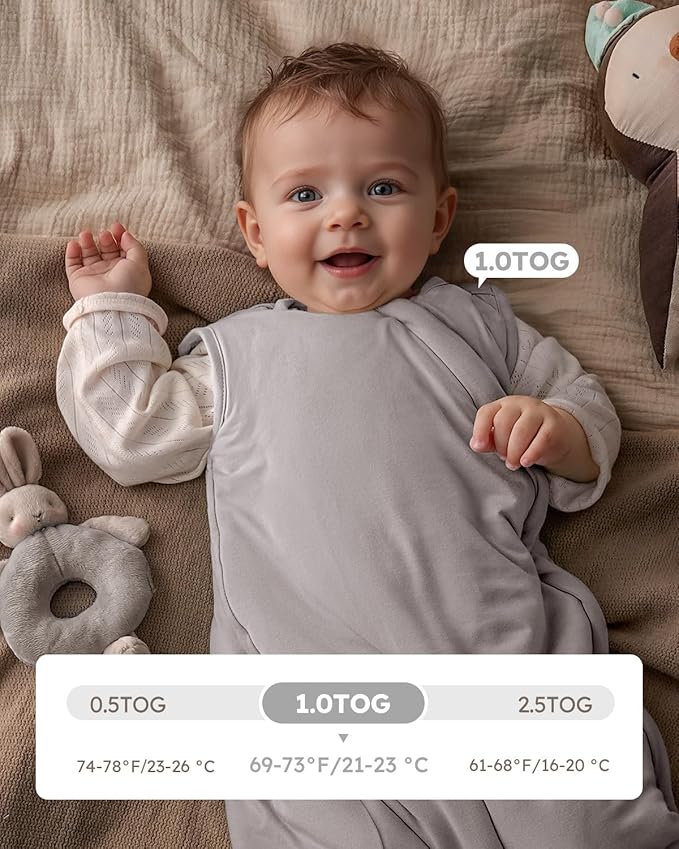 Yoofoss Rayon Made from Bamboo Baby Sleep Sack 12-18 Months 1.0 Tog Baby Wearable Blanket, Super Soft Infant Toddler Sleeping Sack 2-Way Zipper