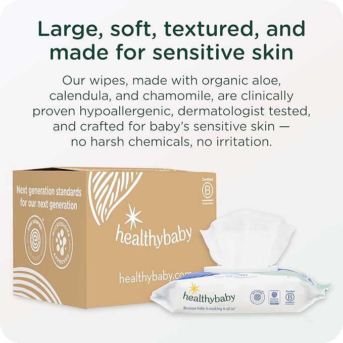 HealthyBaby Our Wet Wipes | EWG Verified Safe | 100% Water & Plant Based | Unscented & Safe for Sensitive Skin | Fragrance Free and Totally Chlorine Free (4 packs, 256 wipes)