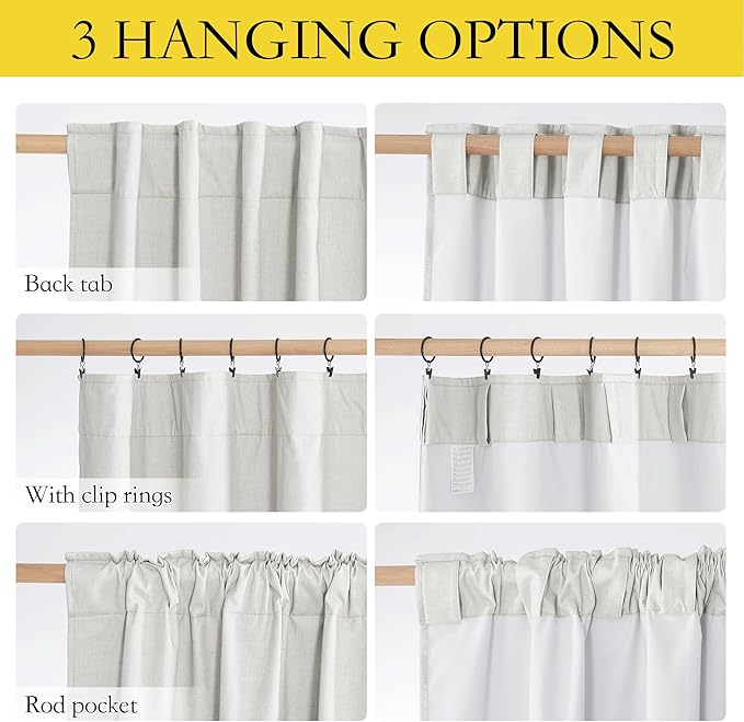 NICETOWN 100% Blackout Linen Curtains for Living Room with Thermal Insulated White Liner, Ivory, 52" Wide, 2 Panels, 84" Long Drapes, Back Tab Retro Linen Curtains Vertical Drapes Privacy for Bedroom