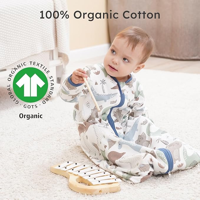 Yoofoss Baby Sleep Sack 18-24 Months Long Sleeve Wearable Blanket Baby 100% Cotton 2-Way Zipper 0.5 Tog Toddler Sleeping Sack, Lightweight(X-Large)