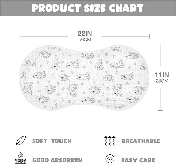 Qinllo 4 Pack Muslin Burp Cloths Samoyed Dogs White Cotton Baby Burp Cloths Soft Burping Cloth Absorbent Spit Up Rags for Newborn Baby Boys Girls 22x11 Inch