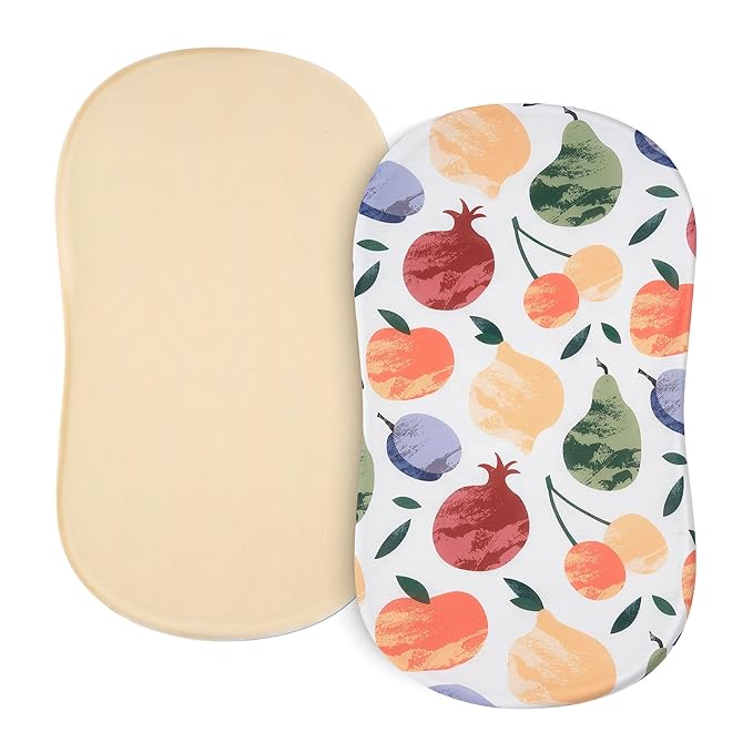 TILLYOU Baby Bassinet Sheets for Girls Boys 2 Pack Baby Sheets for Square Rectangle Oval Bassinet Mattress 33X16 Inch, Fruit Shadow & Orangish