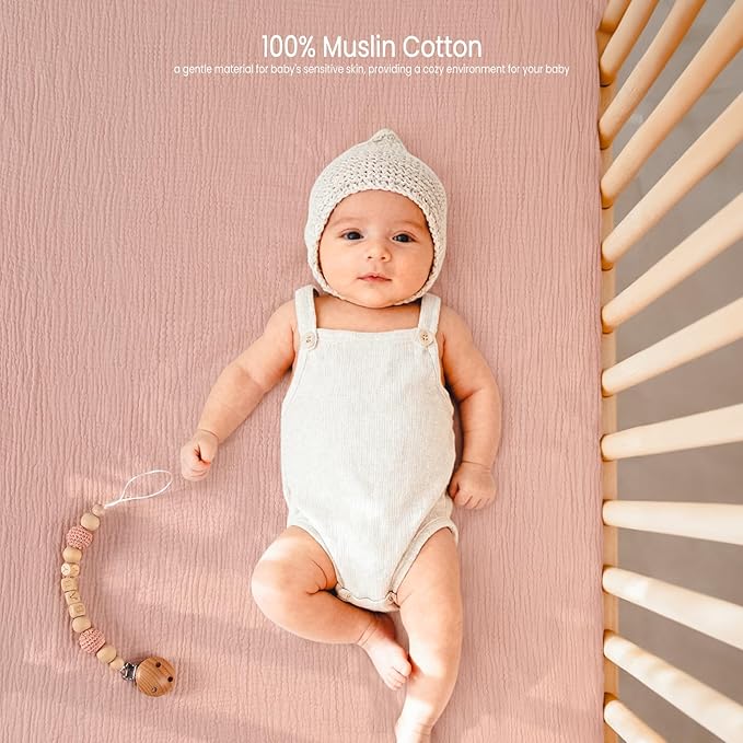 lulumoon Fitted Crib Sheets 2-Pack: Soft Muslin Cotton for Standard Crib - Boho Floral Print for Baby Girls Nursery Bedding & Gift
