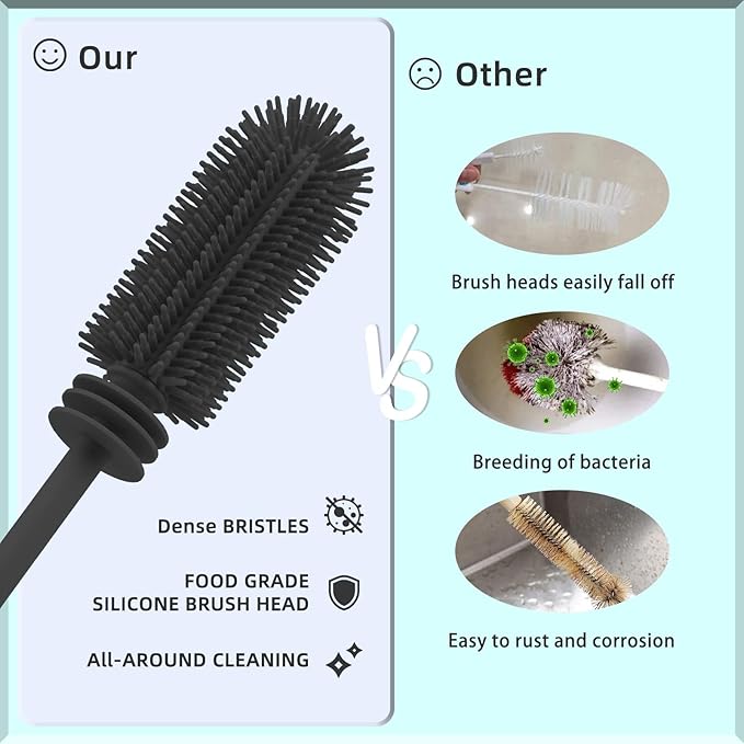 WQSS AOEIU Silicone Baby Bottle and Straw Cleaner Set, Dish Brush, Versatile Deep Cleaning Long Water Bottle Brushes, Heat Resistant Sturdy Kitchen Brush, Hangable Cup Cleaner