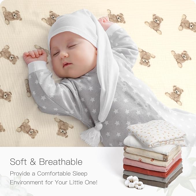 100% Organic Cotton 52x28 Inches Muslin Crib Sheets Fitted Crib Mattress Sheet for Baby Girls & Boys, Soft Boho Neutral Toddler Bedding Bed Sheets Fits Well Standard Size Crib Mattress 28x52 Inches