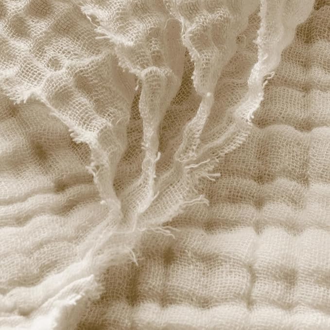 Carriediosa 100% Cotton Muslin Throw Blanket 66" X 90" Twin XL Size，4-Layers Summer Gauze Throws for Bed Couch，Soft Lightweight Breathable Linen Blankets Bedspread for Adults All Season，Khaki