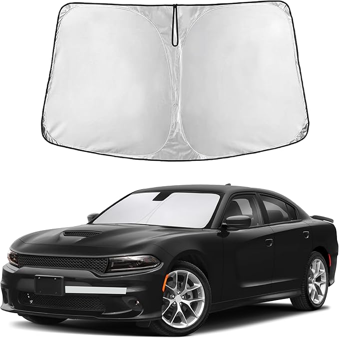 EcoNour Windshield Sun Shade Compatible for Dodge Charger 2011–2023 | Sedan Front Window Sunshade | Foldable Sun Visor Protector | Blocks UV Rays & Reduces Heat