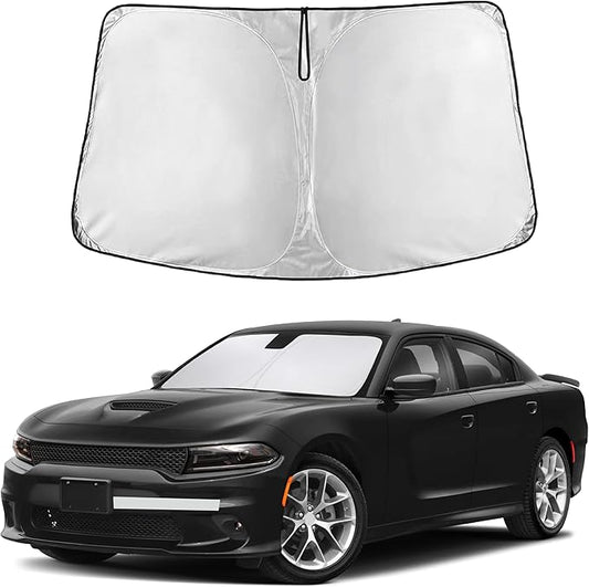 EcoNour Windshield Sun Shade Compatible for Dodge Charger 2011–2023 | Sedan Front Window Sunshade | Foldable Sun Visor Protector | Blocks UV Rays & Reduces Heat