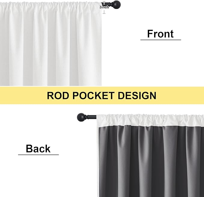 NICETOWN 2 Panels Greyish White Linen 100% Blackout Curtains for Bedroom Living Room - 52 x 80 Inch Rod Pocket Window Drapes - Thermal Insulated Room Darkening Curtain Modern Farmhouse Style