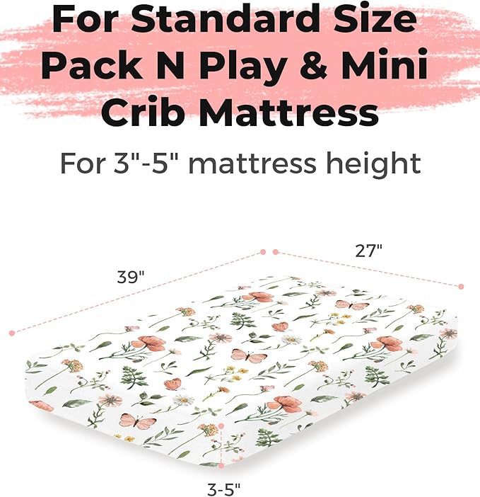Pack and Play Sheets 2 Pack, Fitted Jersey Knit Mini Crib Sheets for Baby Boys and Girls, Compatible with Graco Pack N Play and Mini Crib Mattress (Rusty Garden, Pack N Play/Mini Crib Sheets)