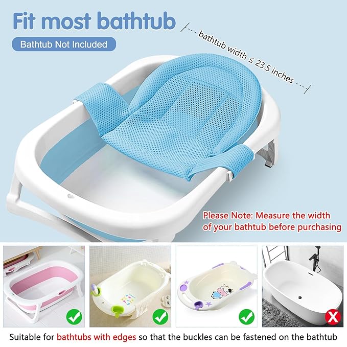 Colorlife Baby Bath Seat Support Net Infant Bathing Seat Support Mat, Adjustable Comfortable Non-Slip Three-Pointed Baby Shower Net Bathtub Sit Up Mesh for Newborn 0-12 Months-Blue(No Bathtub)