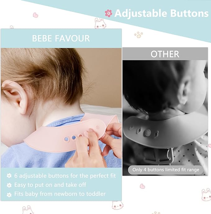 BEBE FAVOUR 2 Pack Silicone Baby Bibs Adjustable Fit Waterproof Bib With Leak Proof Food Pouch Catcher for Eating Boys Girls