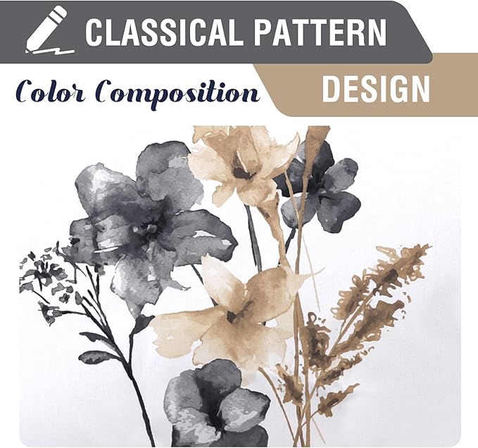 H.VERSAILTEX 100% Blackout Curtains 63 inch Length 2 Panels Set Cattleya Floral Printed Drapes Leah Floral Thermal Curtains for Bedroom with Black Liner Sound Proof Curtains, Grey and Taupe