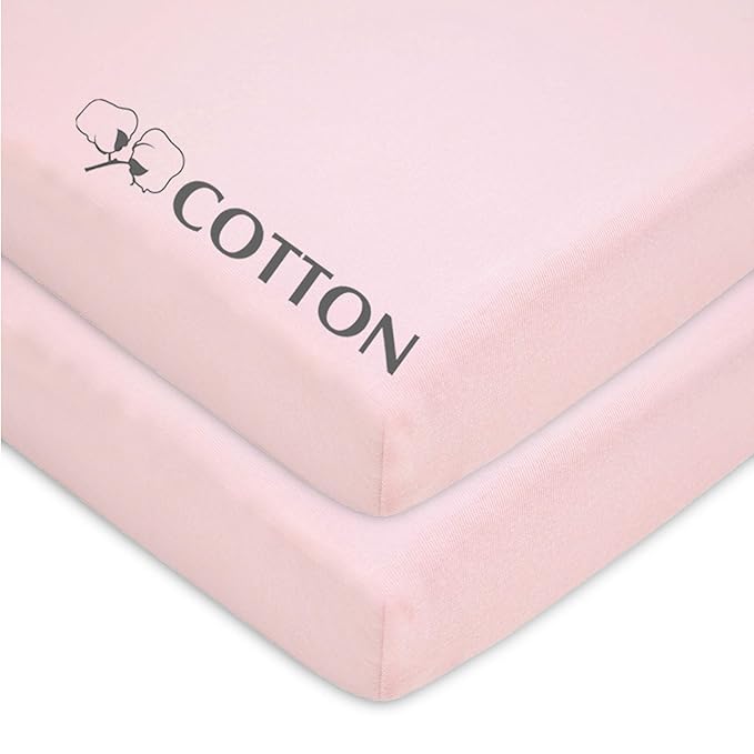 American Baby Company 2 Pack 100% Natural Cotton Fitted Mini Crib Sheets 38" x 24" - Soft & Breathable Small Nesting Portable Sheets, Fits Pack N Play Mattresses, Pink, for Boys & Girls