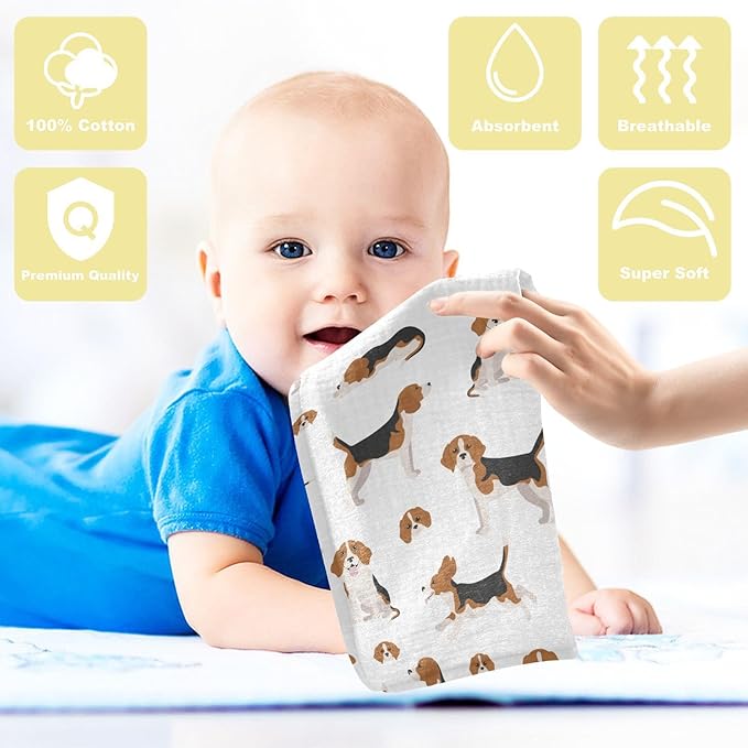 vvfelixl Baby Cotton Washcloths Beagle Dog Infants Bath Towel for Unisex Puppy Face Towels for Newborn, Natural Baby Wipes Delicate Skin, 11.8 X 11.8 inch, one sizex3