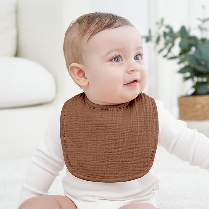 Bearmoss Baby Muslin Drooling Bibs 100% Cotton Square Adjustable Bibs Gift for Baby Girls Boys Teething Drool 8 Pack