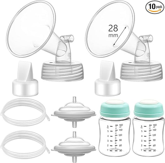 Momstouch Pump Parts Compatible with Spectra S1/S2/9 Plus, Not Original Accessories, Full Set Replacements Include 28mm Flange, Duckbill Valve, Backflow Protector, Tubing and Bottle