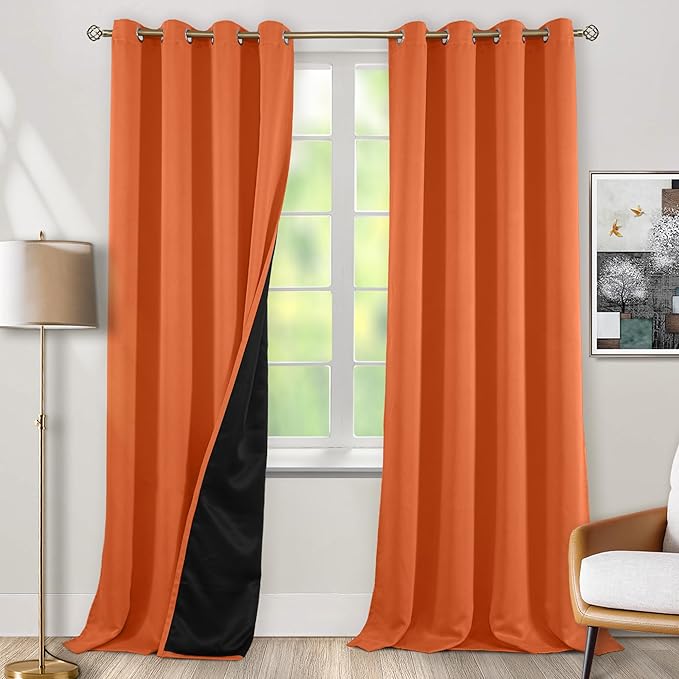 BGment Thermal Insulated 100% Blackout Curtains 95 Inch Length 2 Panels, Total Light Blocking Curtains for Bedroom, Grommet Window Drapes with Thick Black Liner, 52 Inch Wide Each Panel, Burnt Orange