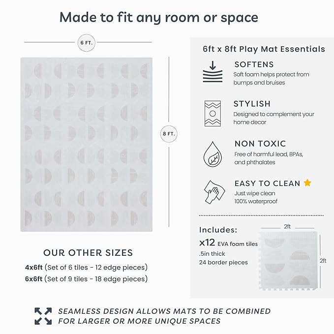 Baby Play Mat for Floor - Aura Oat (6x8ft) - Premium EVA Foam Play Mat for Babies & Toddlers (Ages 0-5+) Non-Toxic Playmat for Tummy Time, Crawling & Playroom - Stylish & Comfortable