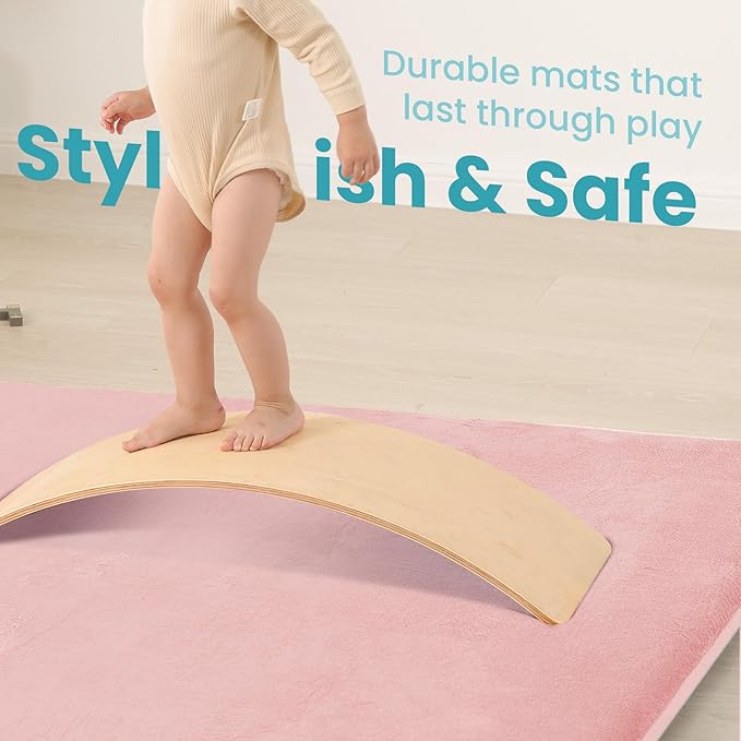 Baby Play Mat for Floor,50"×65" Playpen Mat for Toddler,Infant,Kids,1.3" Thick Elasti Foam Non-Slip Nursery Rug,Water Repellent Soft Padded Floor Mats for Tummy Time,Crawling(Pink)