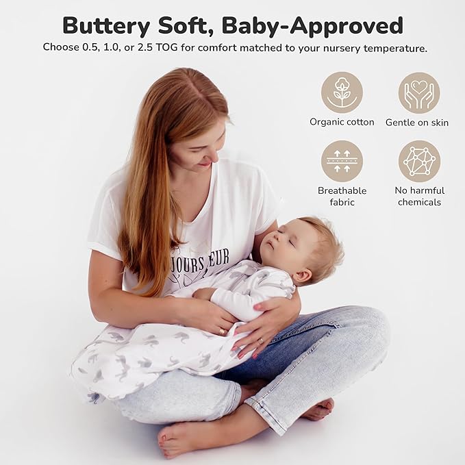 Baby Sleep Sack 1.0 TOG, Organic Cotton Baby Wearable Blanket with Two-Way Zipper, Swaddle Transition Baby Sleeping Bag, All-Season Sleep Sack for Newborn Infant Toddler Boy Girl, 18-24 Months, 1-Pack