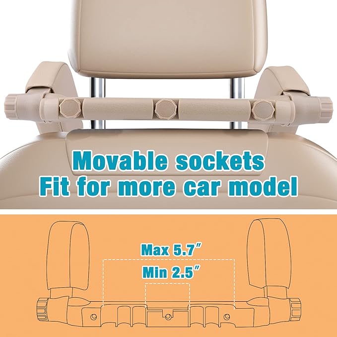 Car Seat Headrest Pillow, 360° Adjustable Car Seat Head Neck Support Rest Cushion, Travel Car Sleeping Pillow for Kids Adults-Beige